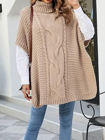 Cable-Knit Half Sleeve Turtleneck Sweater