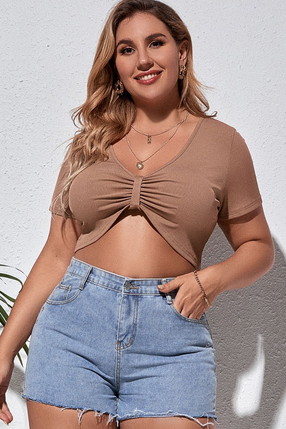 Plus Size Gathered Detail Crop T-Shirt