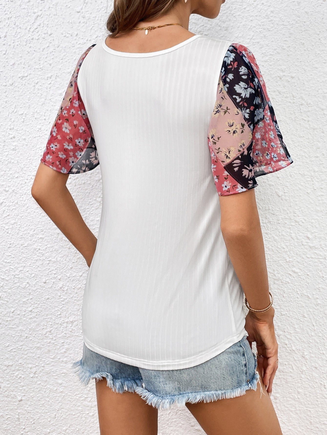 Printed Puff Sleeve Round Neck Tee