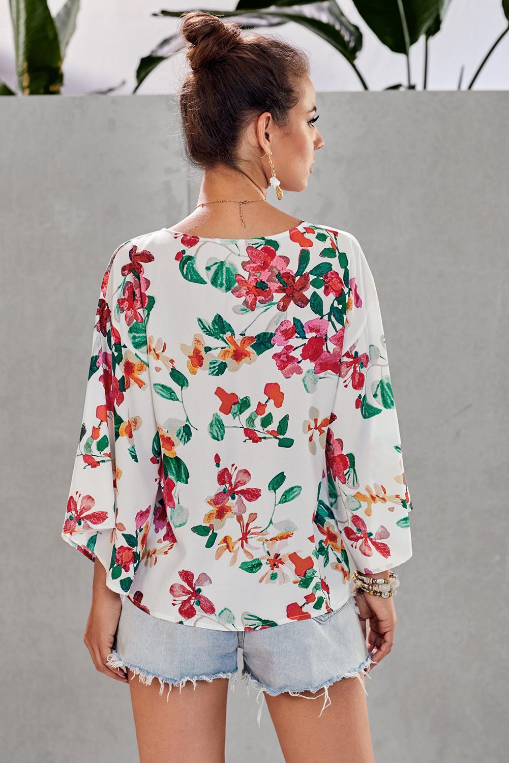 Floral V-Neck Tie Front Top