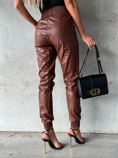 Smocked High Waist Pants with Pockets