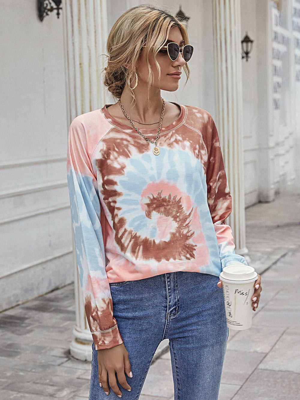 Printed Round Neck Raglan Sleeve Tee