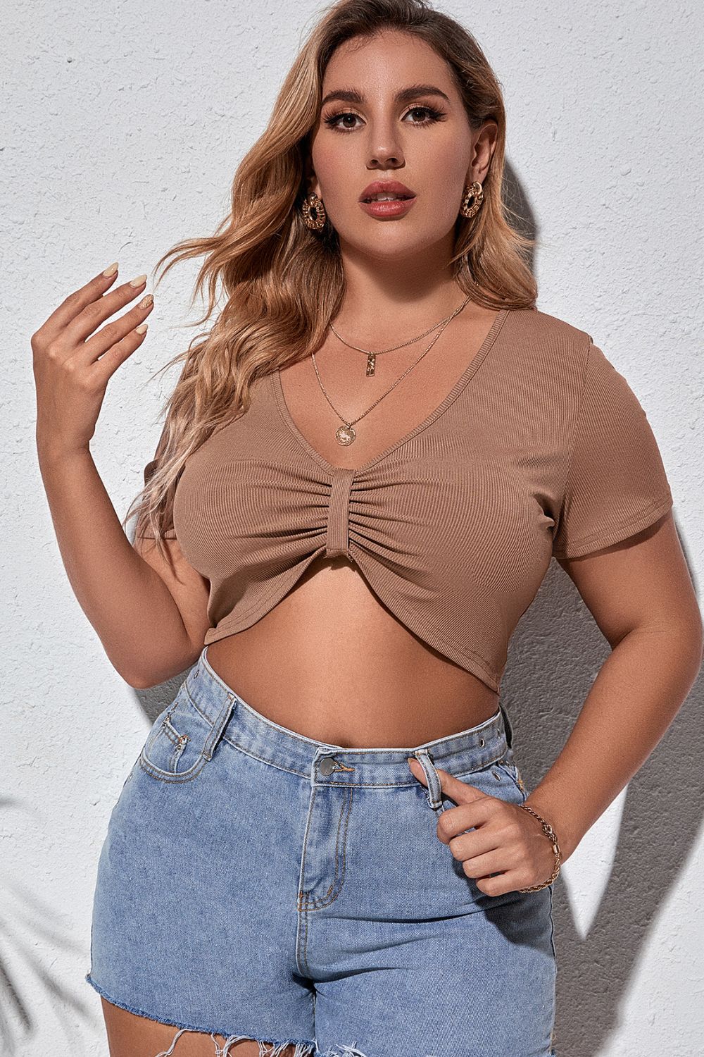 Plus Size Gathered Detail Crop T-Shirt