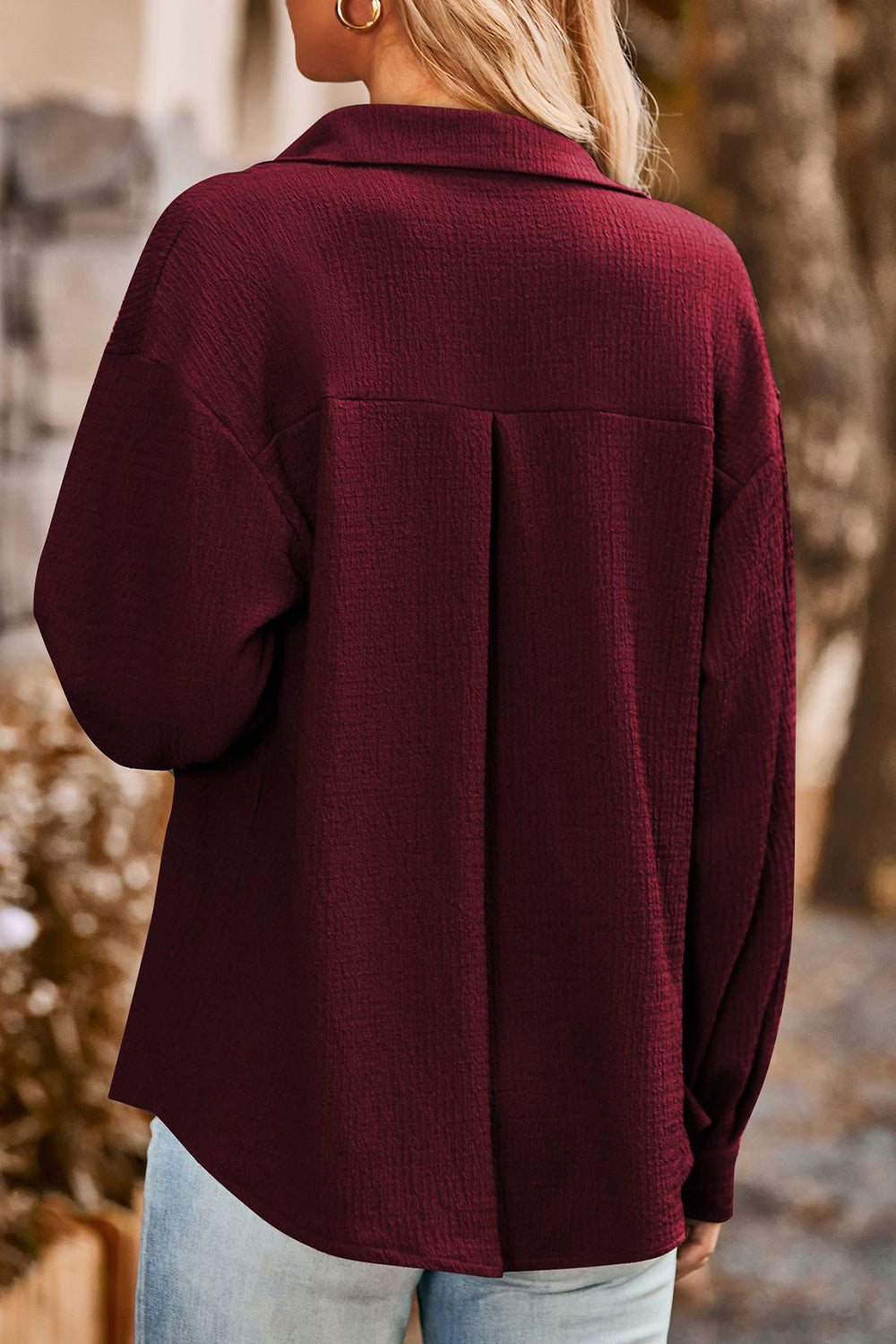 Twisted Collared Neck Long Sleeve Shirt