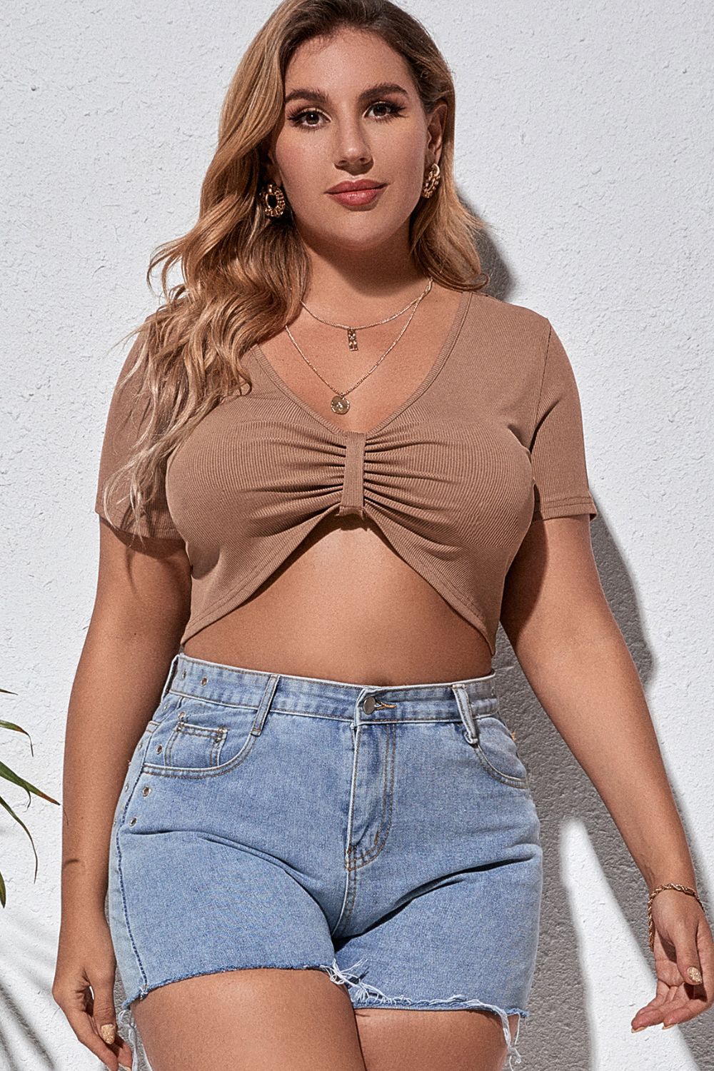 Plus Size Gathered Detail Crop T-Shirt