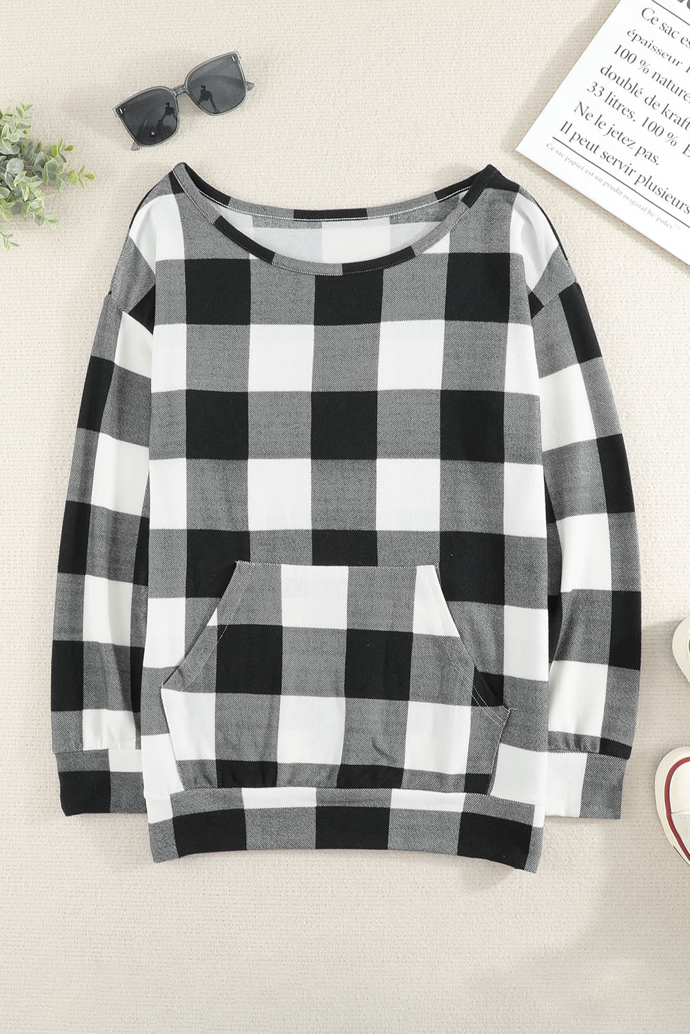 Plaid Long Sleeve Tunic Sweatshirt