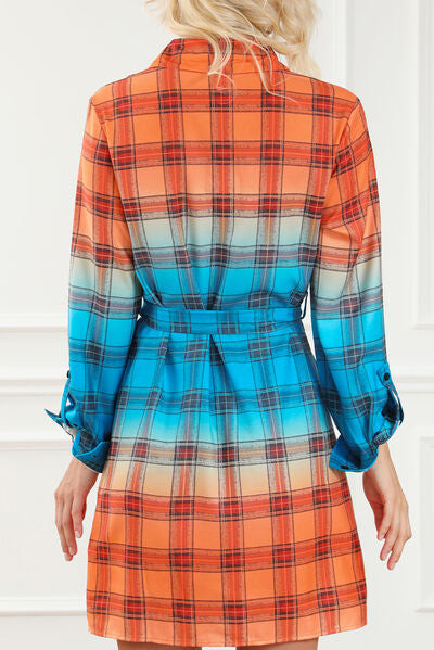 Plaid Button Up Tie-Waist Dress