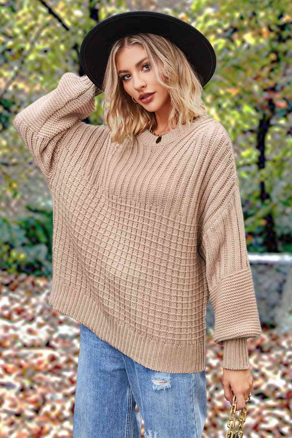 Round Neck Lantern Sleeve Sweater