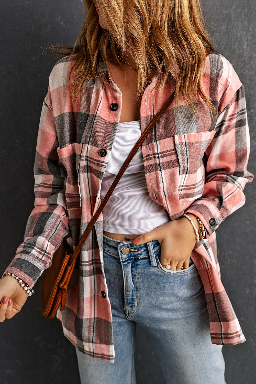 Plaid Dropped Shoulder Longline Shirt