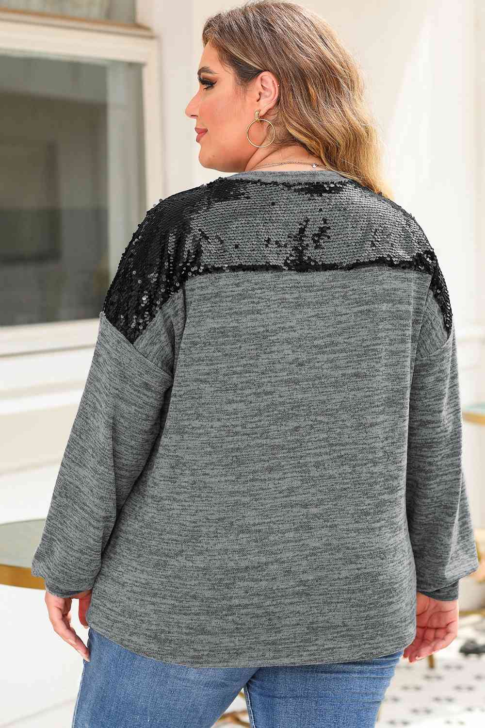 Plus Size Sequin Drop Shoulder Top