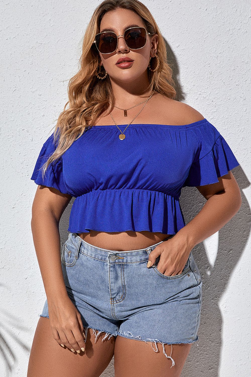 Plus Size Off-Shoulder Cropped Peplum Top