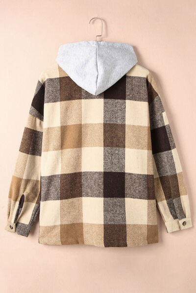 Button Up Plaid Hooded Jacket