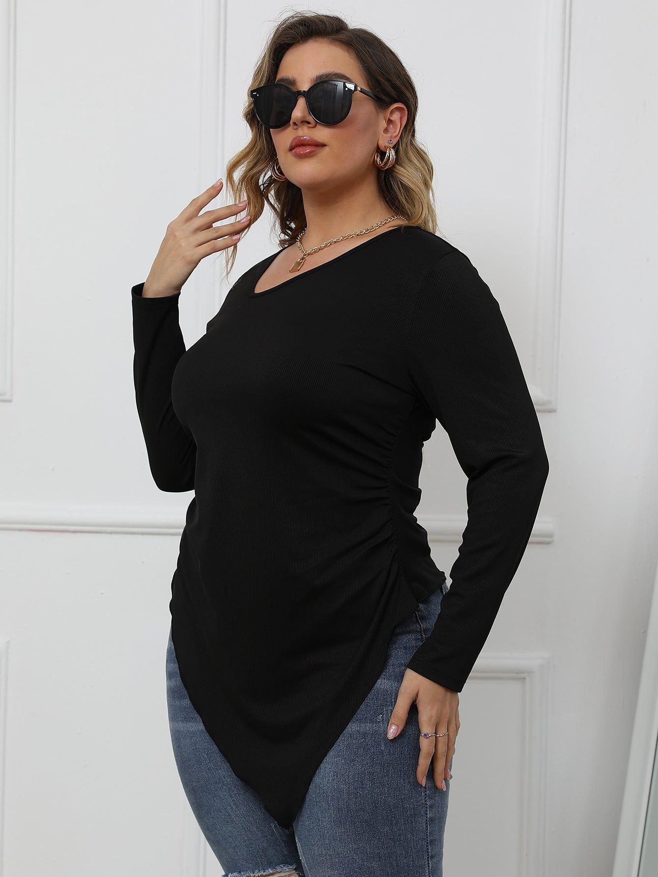 Plus Size Asymmetrical Long Sleeve Top