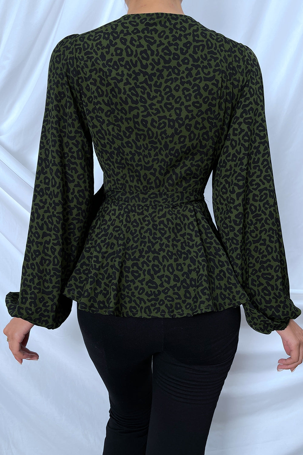 Surplice Neck Leopard Print Side Tie Blouse