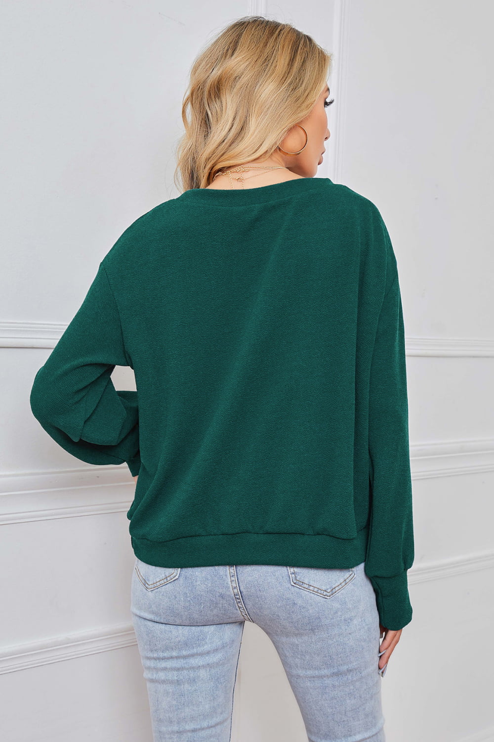 Round Neck Dropped Shoulder Pullover Sweater