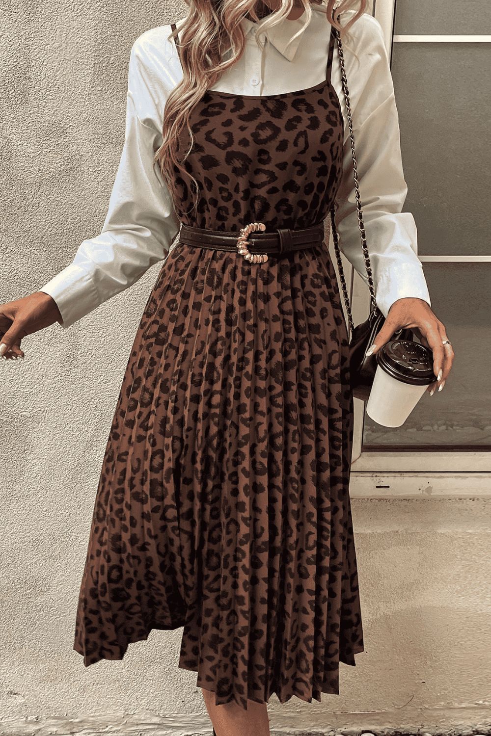 Leopard Print Spaghetti Straps Straight Neck Midi Dress