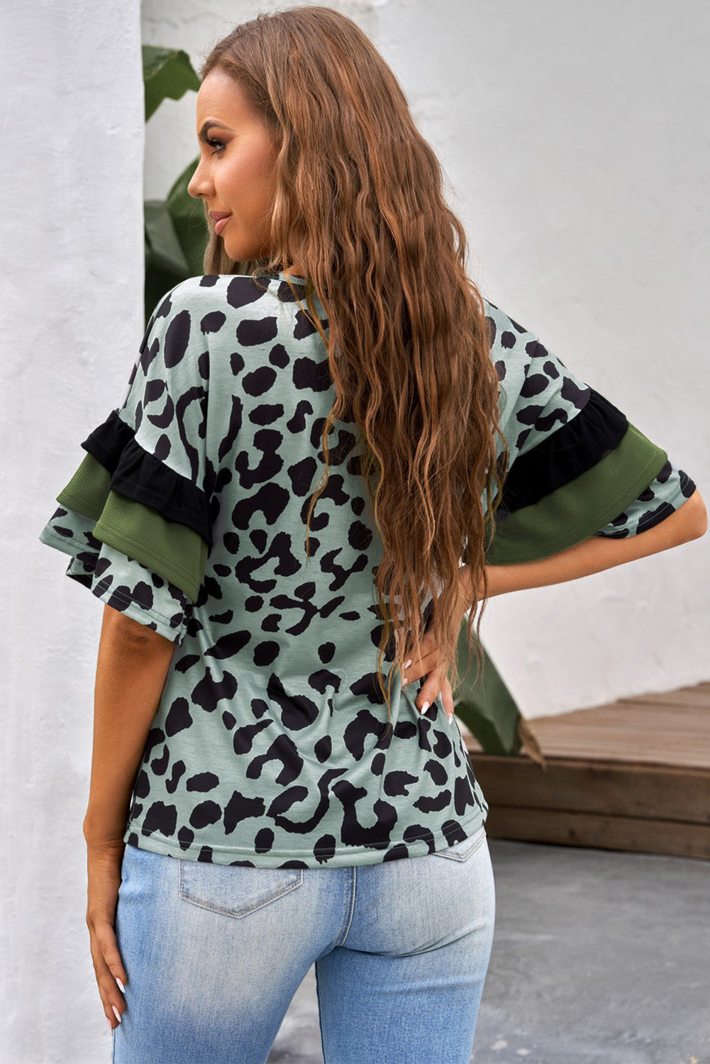 Leopard Ruffled Sleeves Top