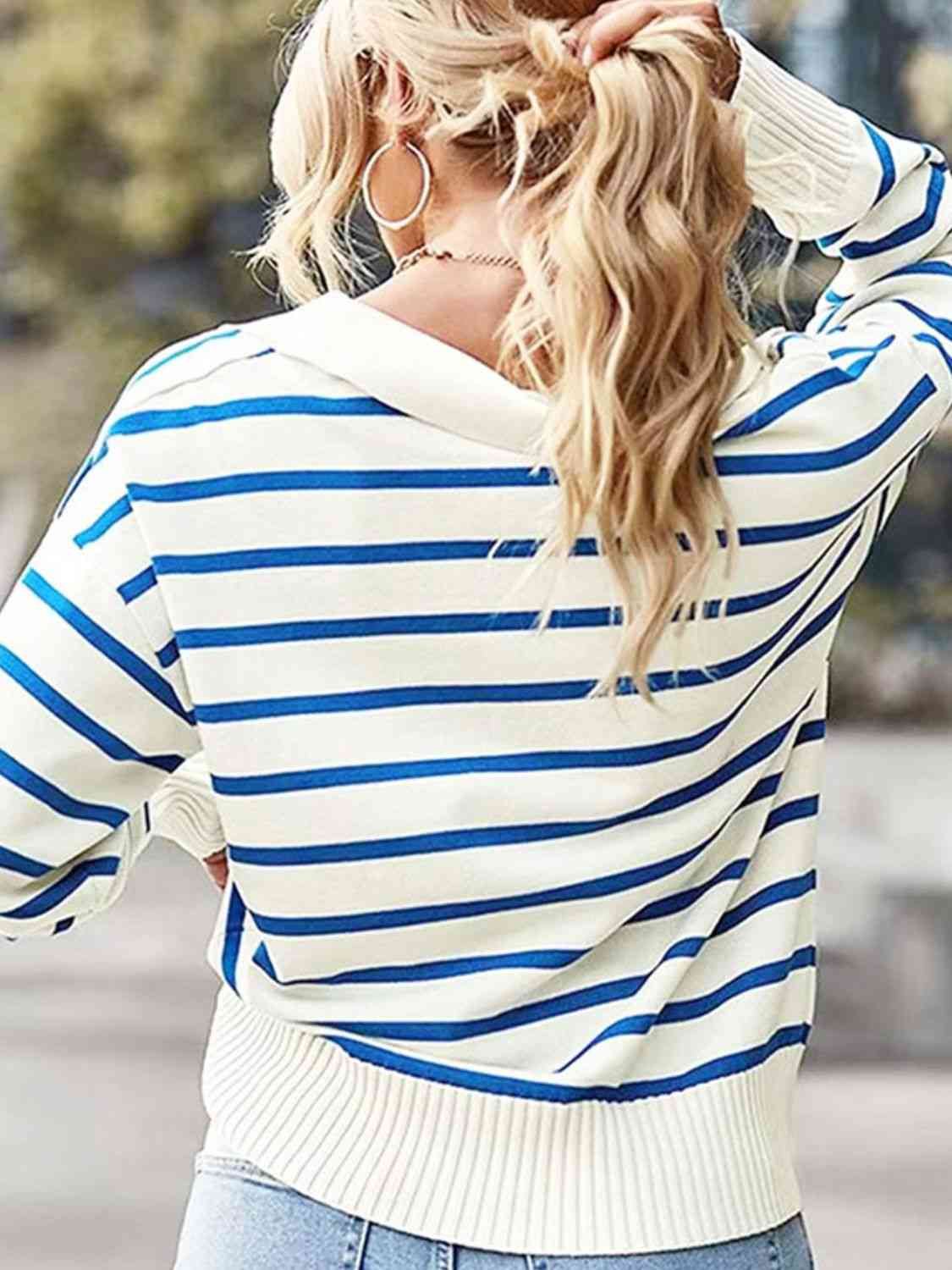 Striped Collared Neck Knit Top