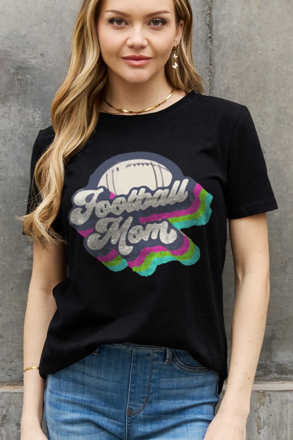 Simply Love Full Size FOOTBALL MOM Graphic Cotton Tee