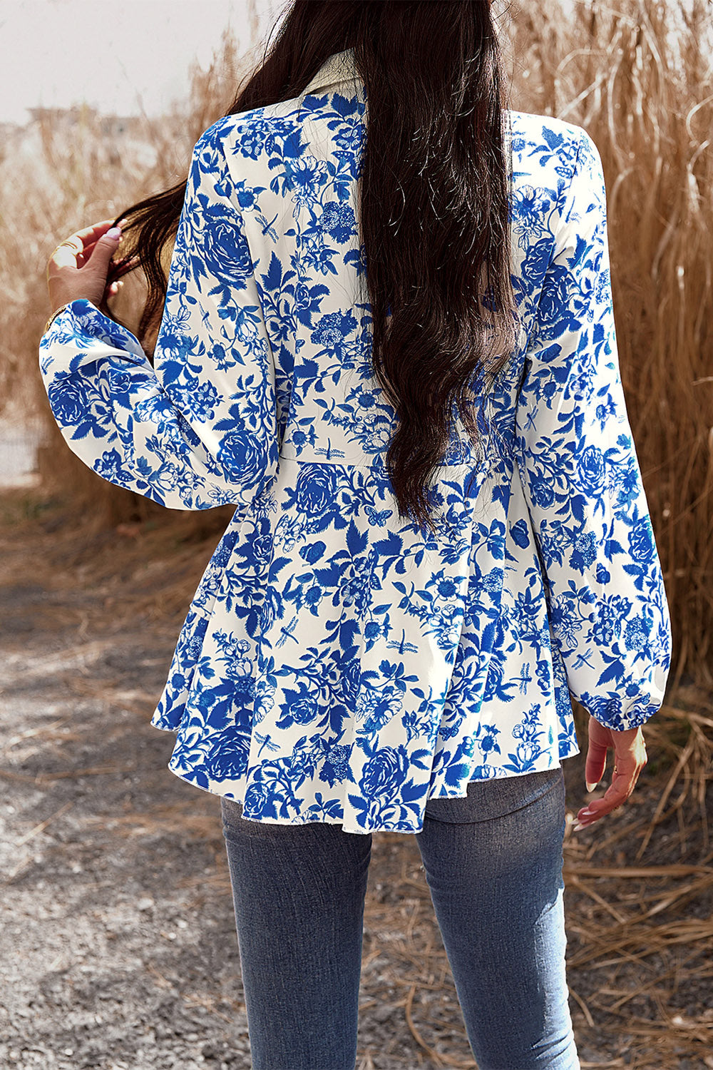 Floral Long Sleeve Peplum Shirt