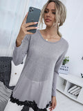 Spliced Lace Contrast Round Neck Top