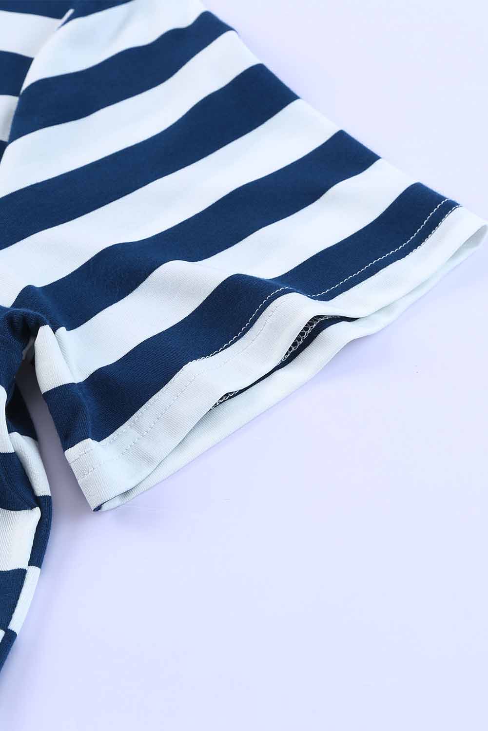 Striped V-Neck Short Sleeve Side Slit Dress