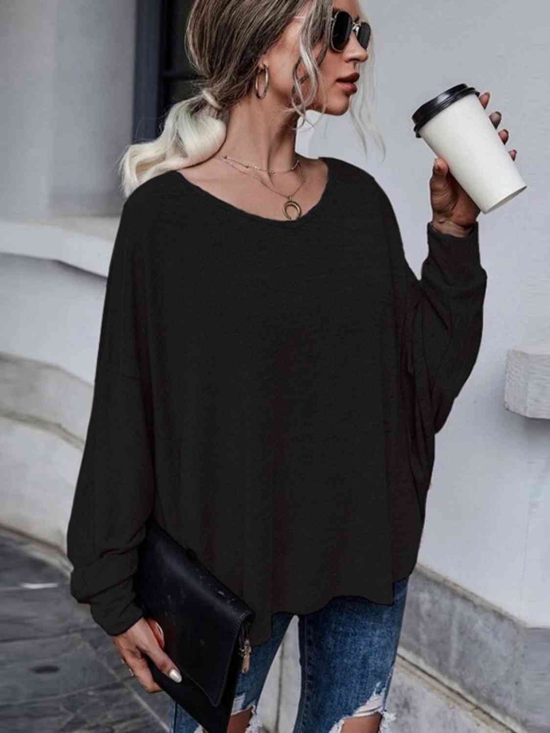 Full Size Round Neck Dropped Shoulder Tied T-Shirt