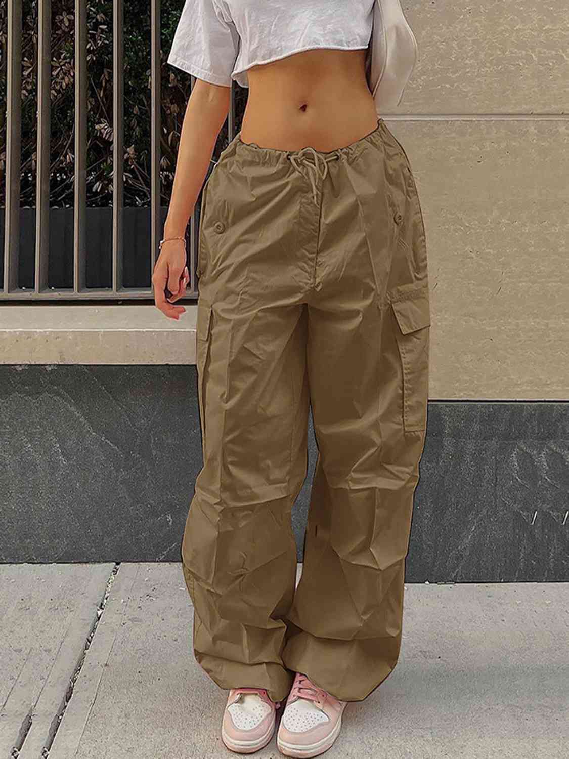 Drawstring Waist Pants with Pockets