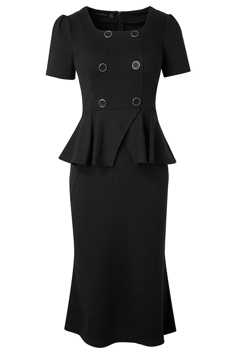 Square Neck Short Sleeve Pencil Dress