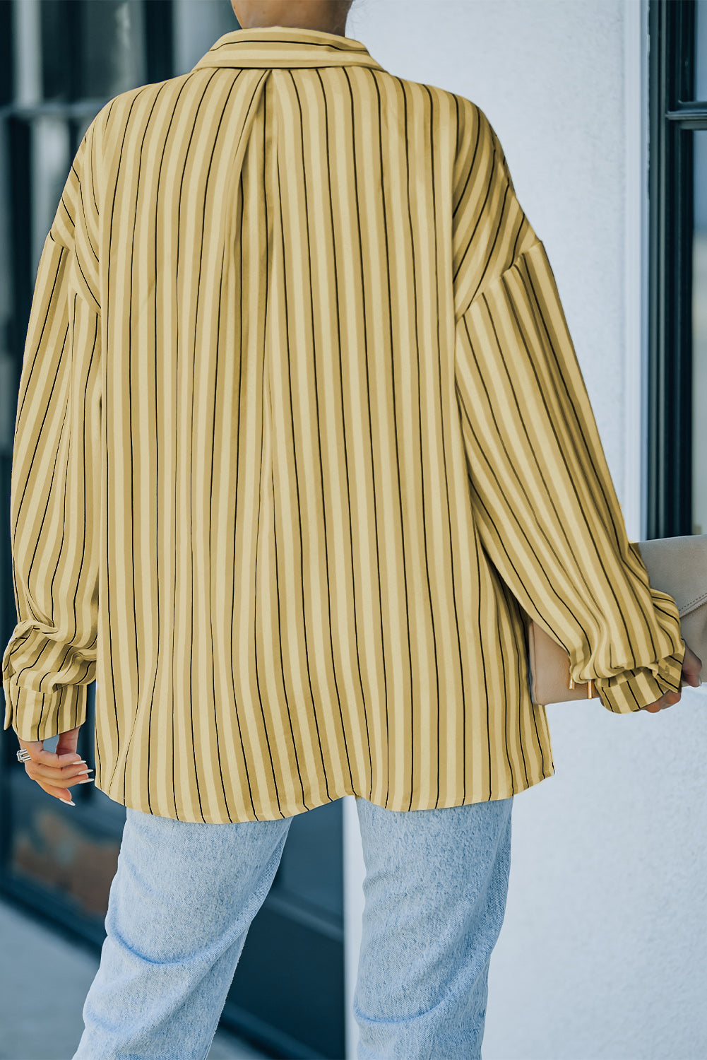 Striped Button-Up Dropped Shoulder Shirt