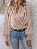 Surplice Smocked Lantern Sleeve Blouse