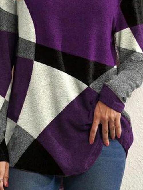 Color Block Round Neck Long Sleeve T-Shirt