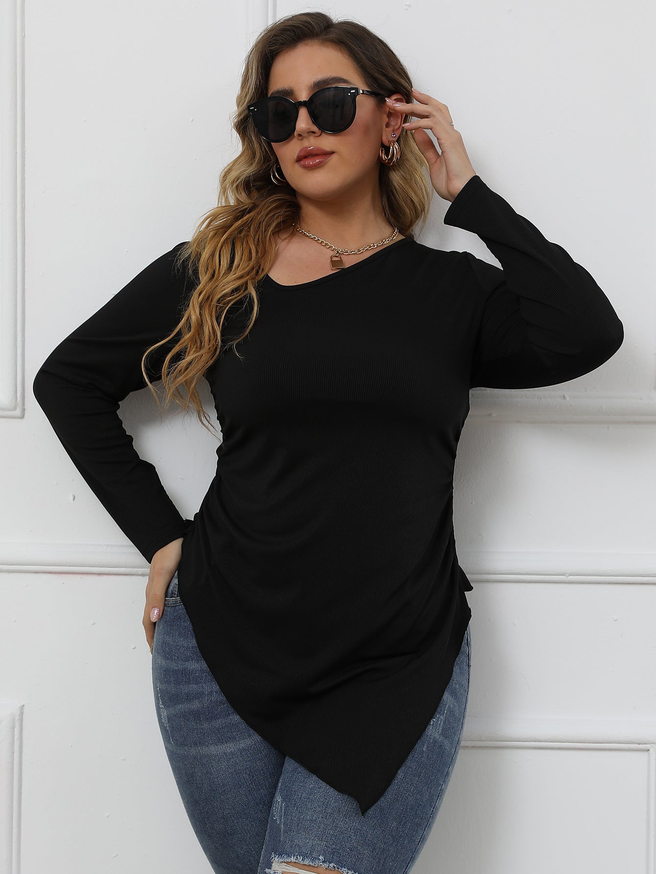 Plus Size Asymmetrical Long Sleeve Top