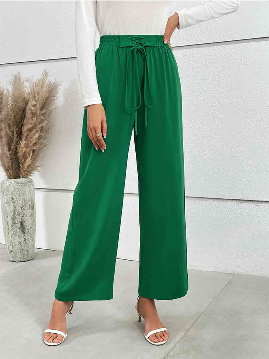 Lace-Up Waist Straight Leg Pants