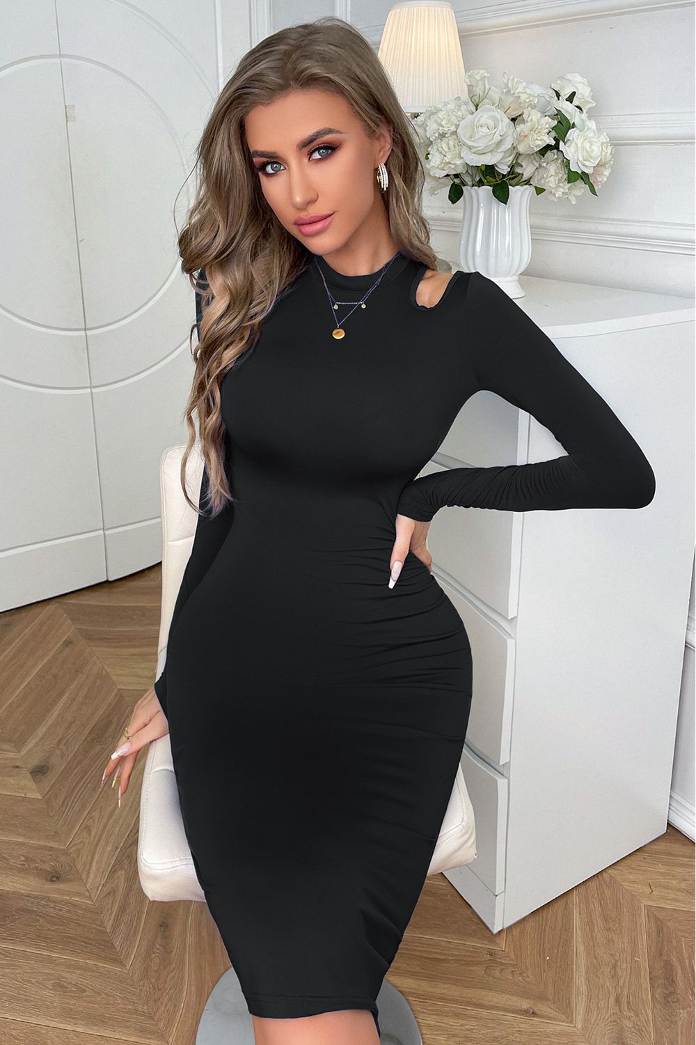 Cutout Long Sleeve Pencil Dress