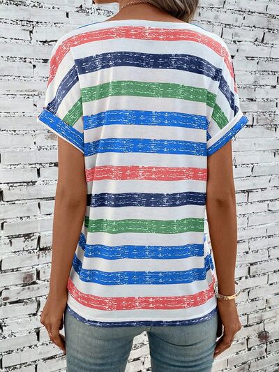 Striped V-Neck Short Sleeve T-Shirt