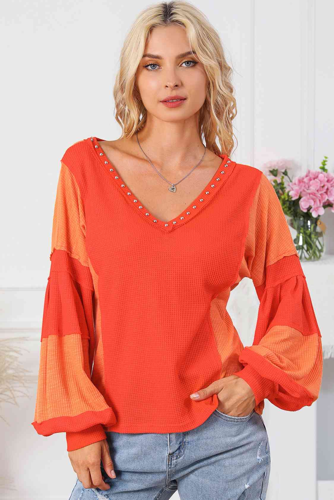 Color Block V-Neck Top