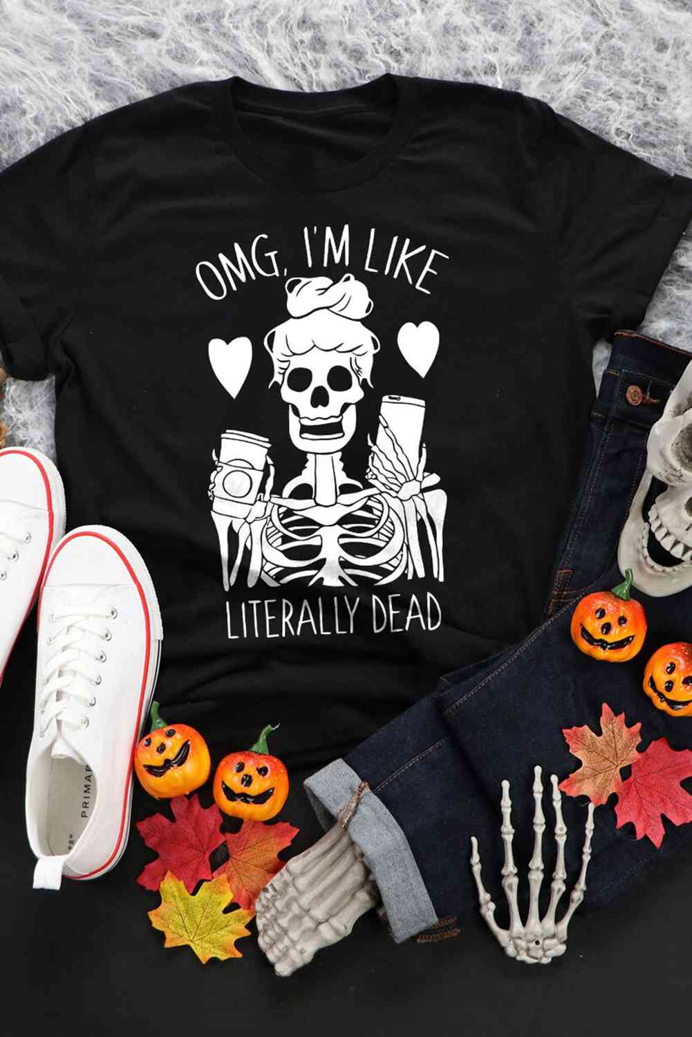 Halloween Skeleton Graphic Round Neck Tee