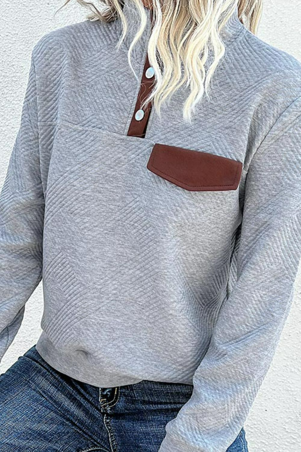 Contrast Ribbed Quarter-Snap Sweatshirt