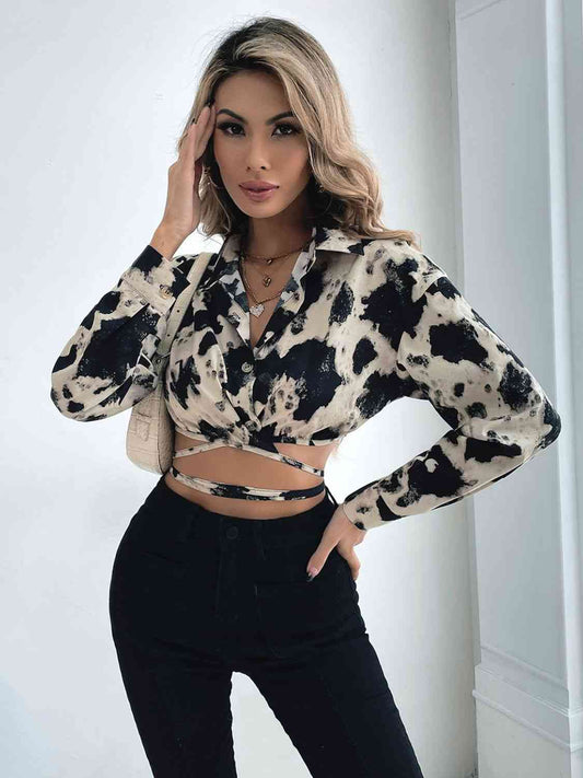 Tied Long Sleeve Cropped Shirt