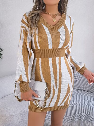 V-Neck Animal Print Long Sleeve Sweater