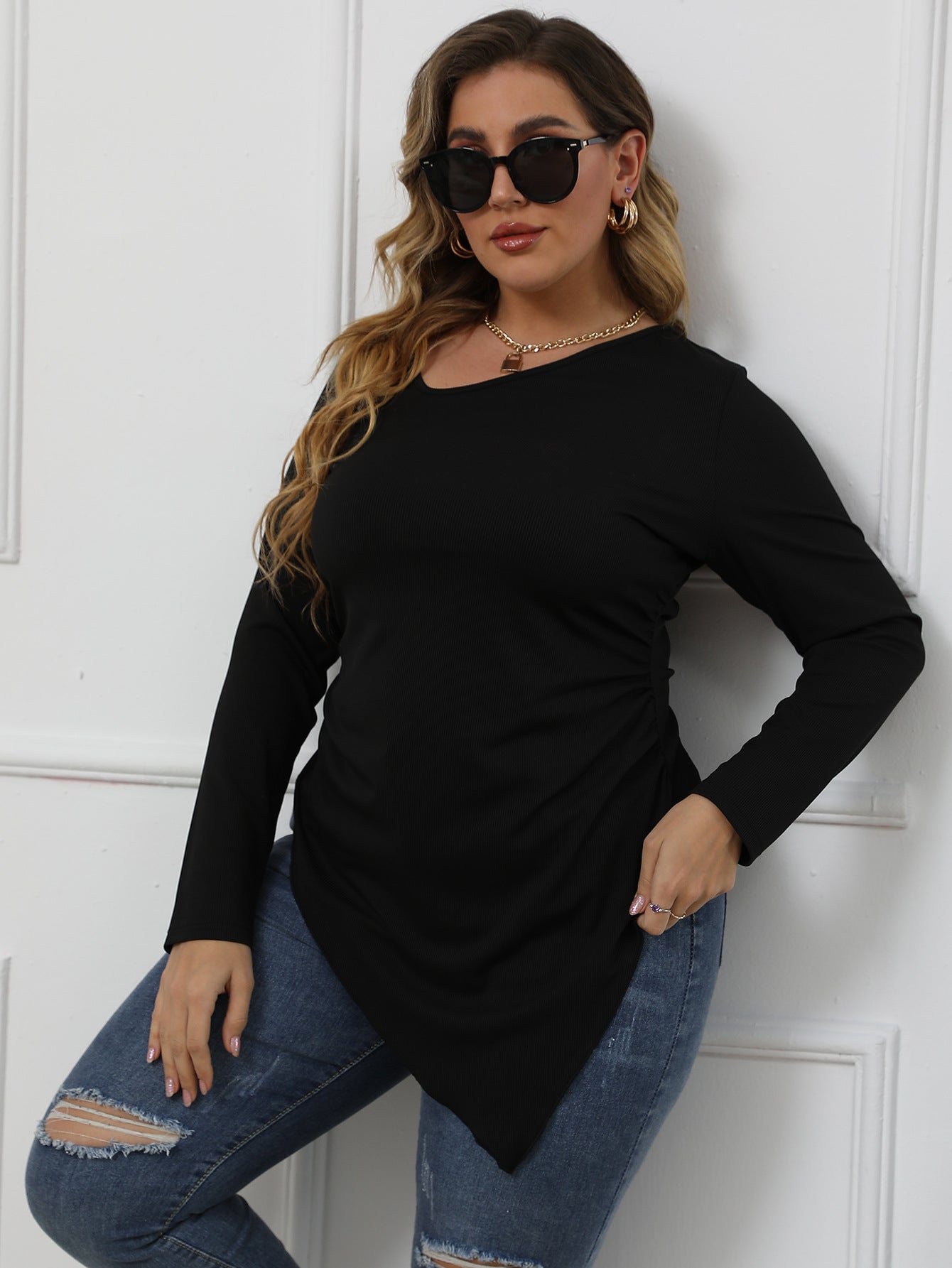 Plus Size Asymmetrical Long Sleeve Top