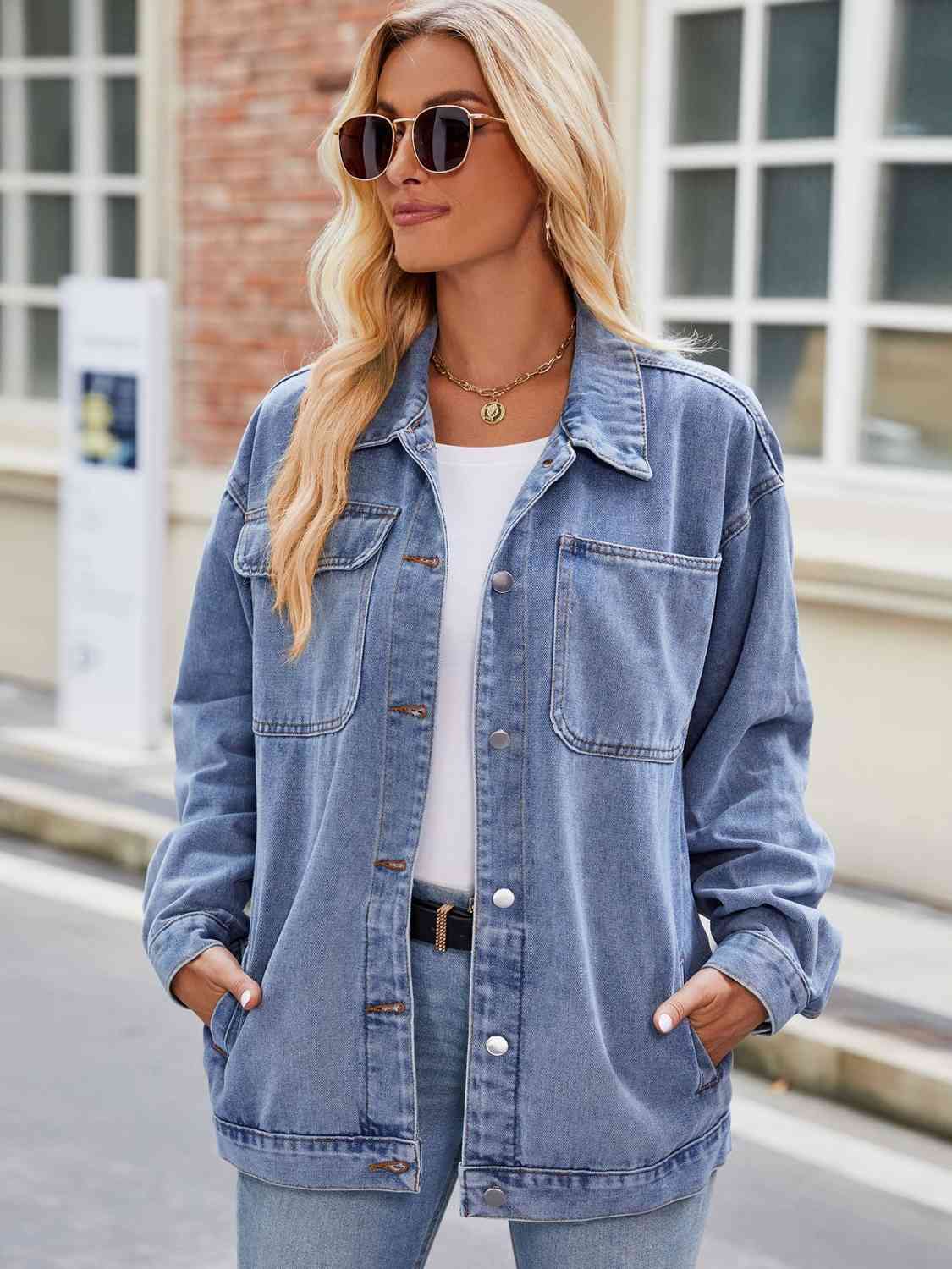 Button Up Denim Jacket with Pockets